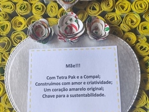 Coração amarelo, mensagem e pormenor do selo Tetra PaK.