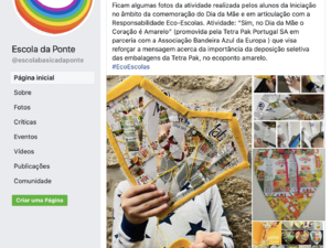 Publicação da atividade no Facebook da Escola Básica da Ponte, com referência #escoescolas