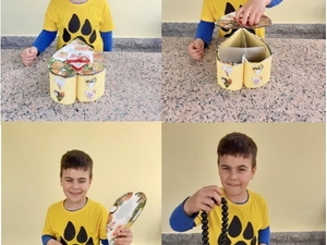 Várias perspectivas do  Coração Amarelo Guarda-jóias feito com embalagens da Tetra Pak da marca Compal.